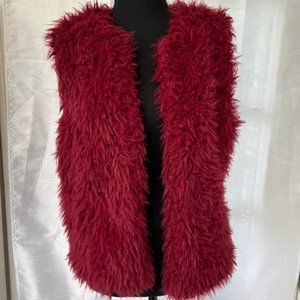 IOS Red Shaggy FAUX FUR VEST Women's Med